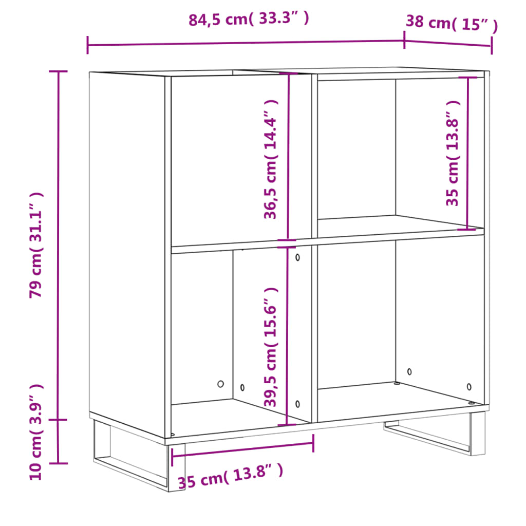 Platenkast 84,5x38x89 cm bewerkt hout wit