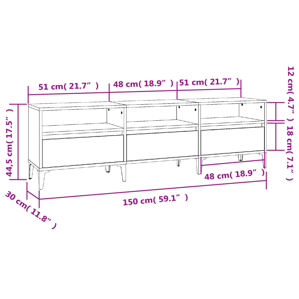 Tv-Meubel 150X30X44,5 Cm Bewerkt Hout Wit Wit