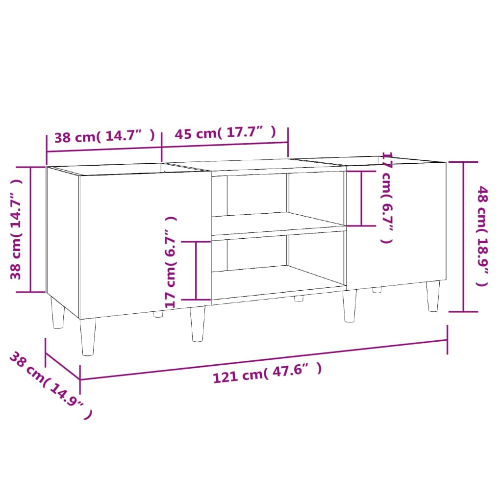 Platenkast 121x38x48 cm bewerkt hout wit