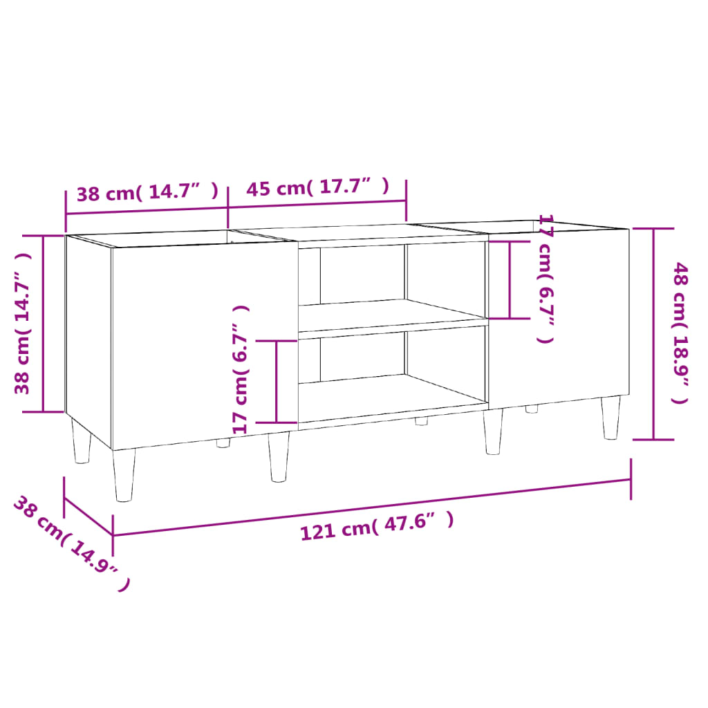 Platenkast 121x38x48 cm bewerkt hout grijs sonoma eikenkleurig