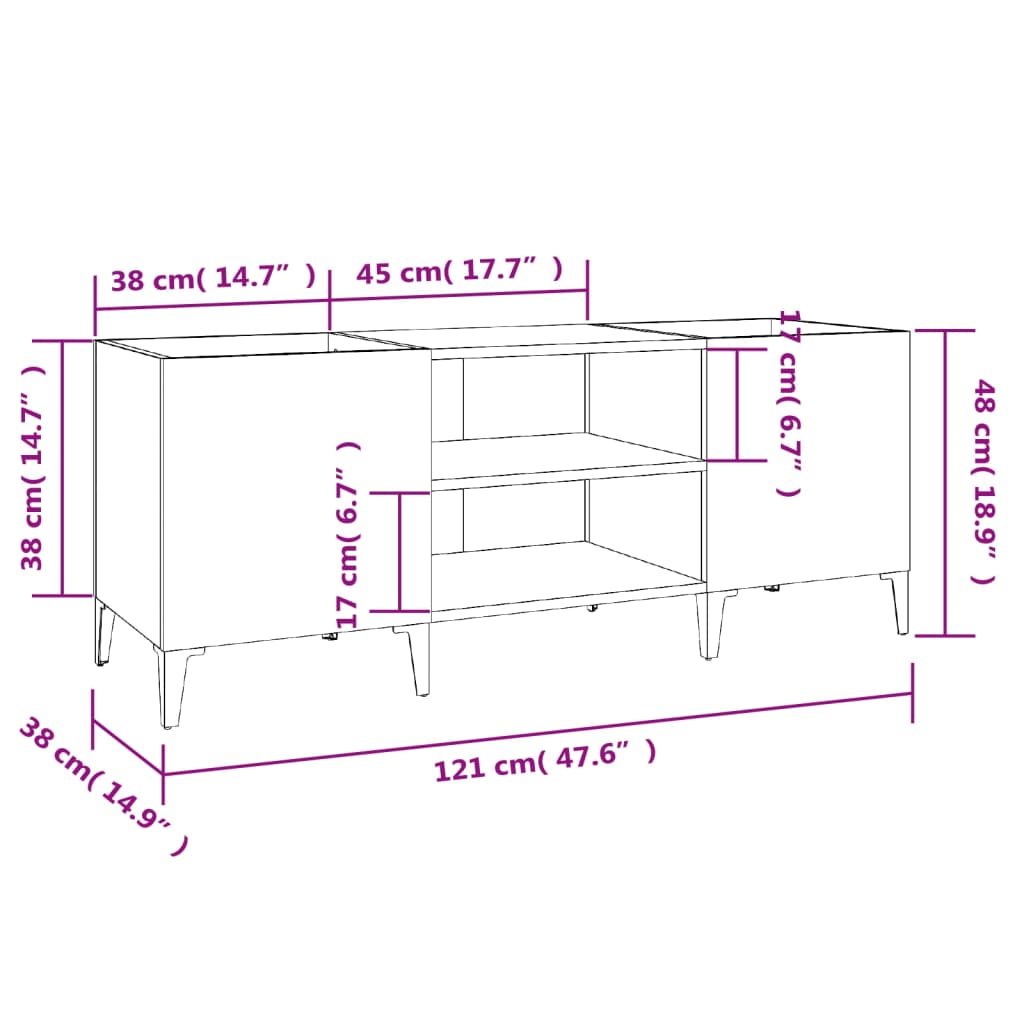 Platenkast 121X38X48 Cm Bewerkt Hout Wit