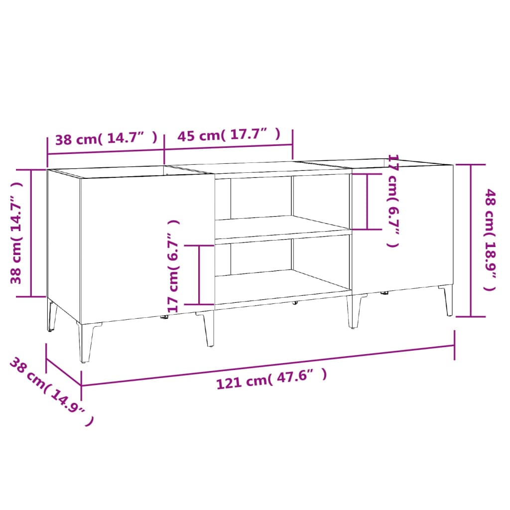 Platenkast 121x38x48 cm bewerkt hout hoogglans wit