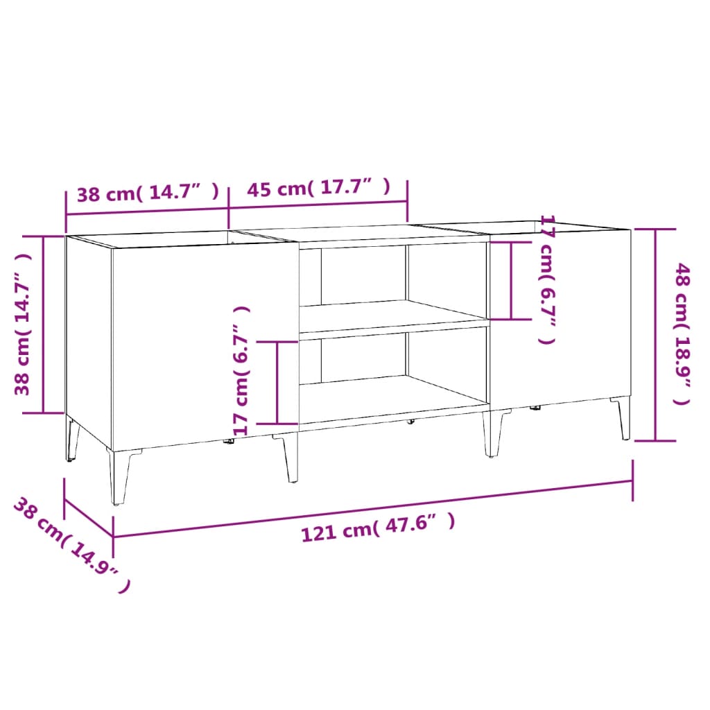 Platenkast Bewerkt Hout 121 x 38 x 48 cm Betongrijs