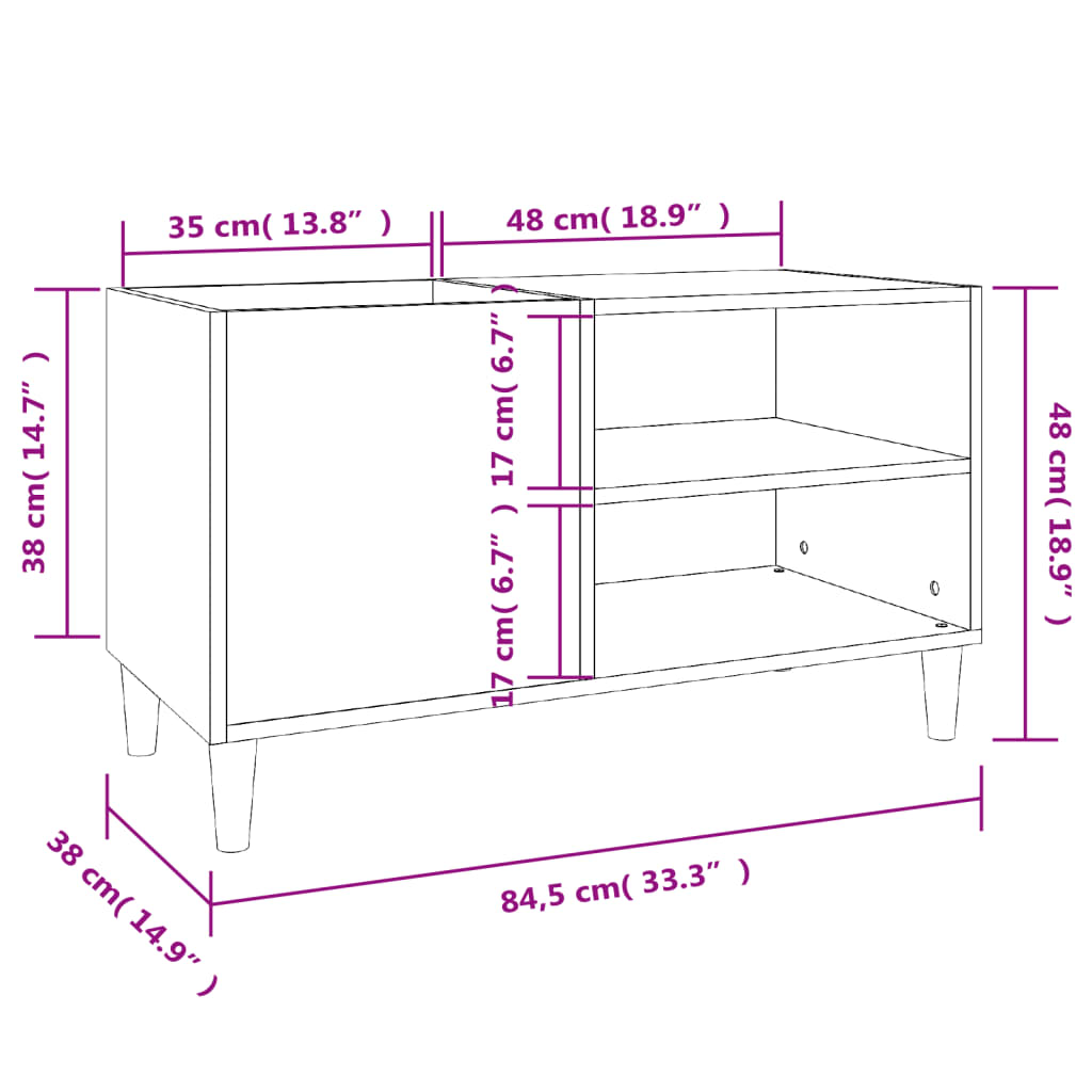 Platenkast 84,5x38x48 cm bewerkt hout wit