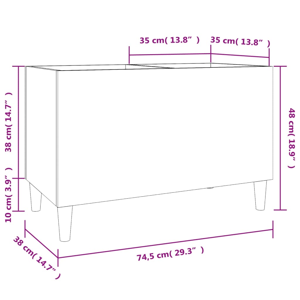 Platenkast 74,5X38X48 Cm Bewerkt Hout Hoogglans Wit 1