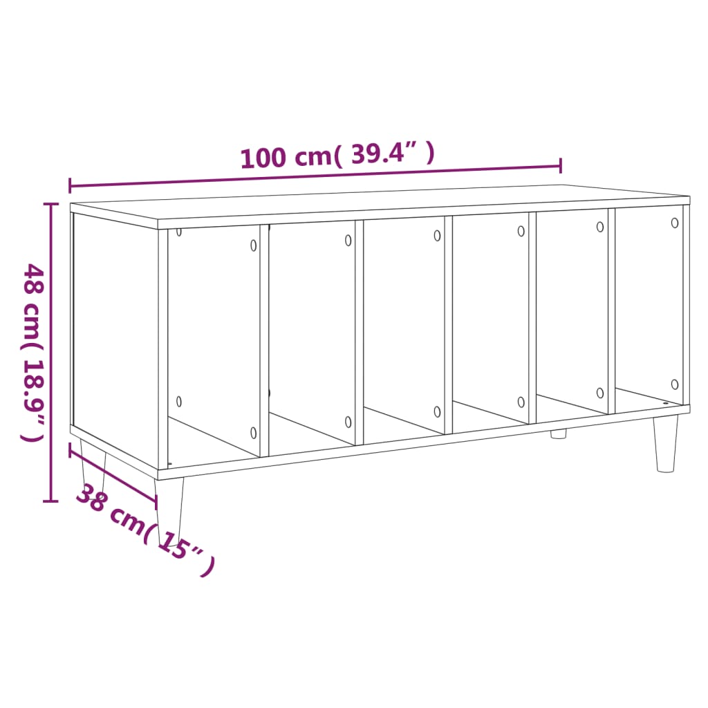 Platenkast 100x38x48 cm bewerkt hout gerookt eikenkleurig