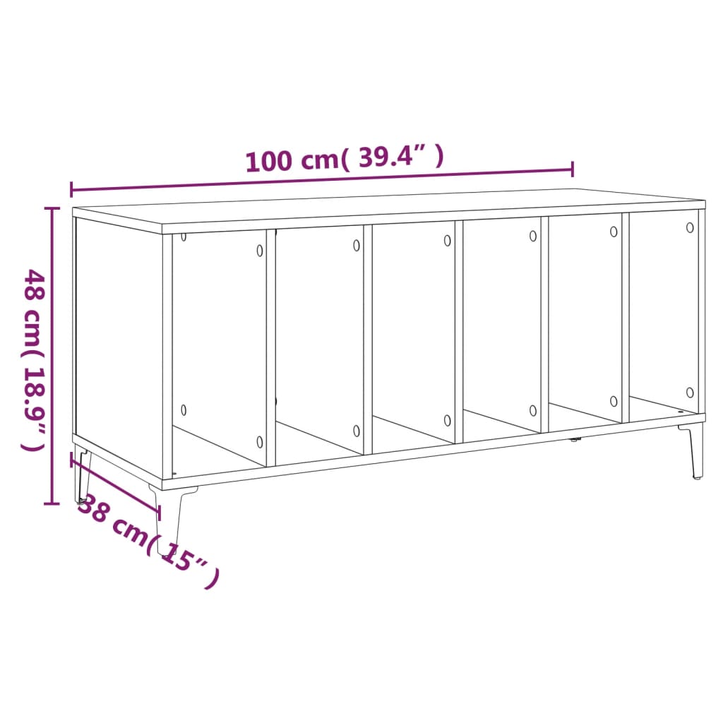 Platenkast 100x38x48 cm bewerkt hout gerookt eikenkleurig