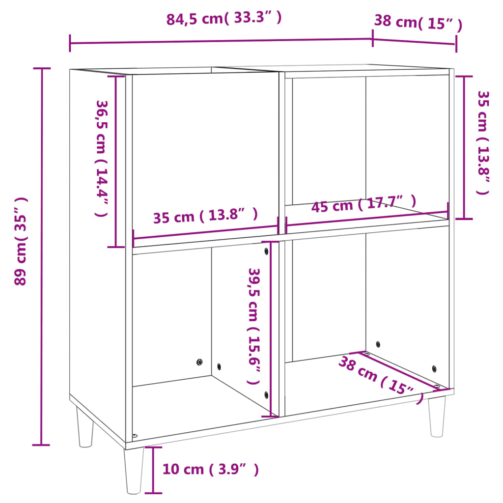 Platenkast 84,5X38X89 Cm Bewerkt Hout Betongrijs