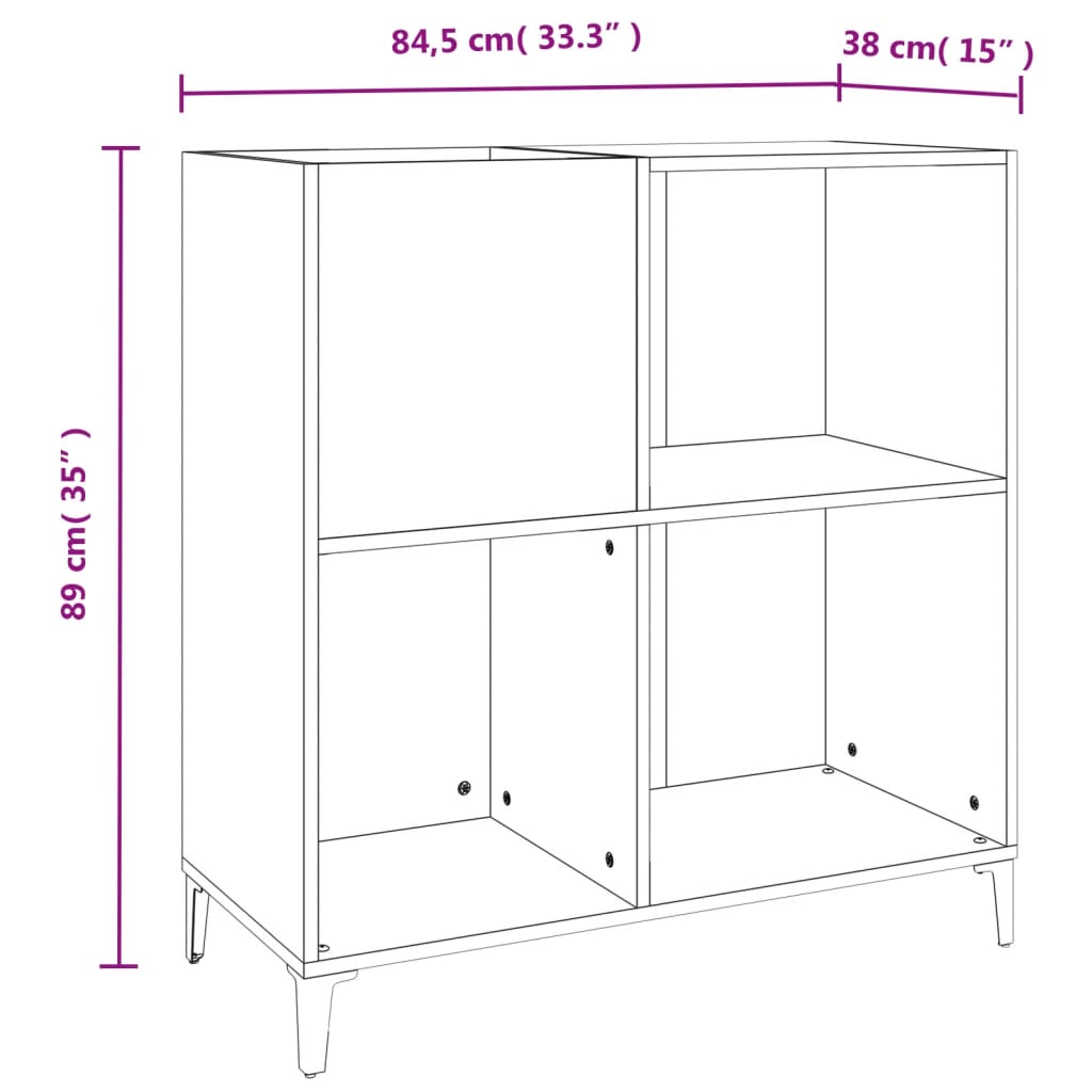 Platenkast 84,5x38x89 cm bewerkt hout zwart