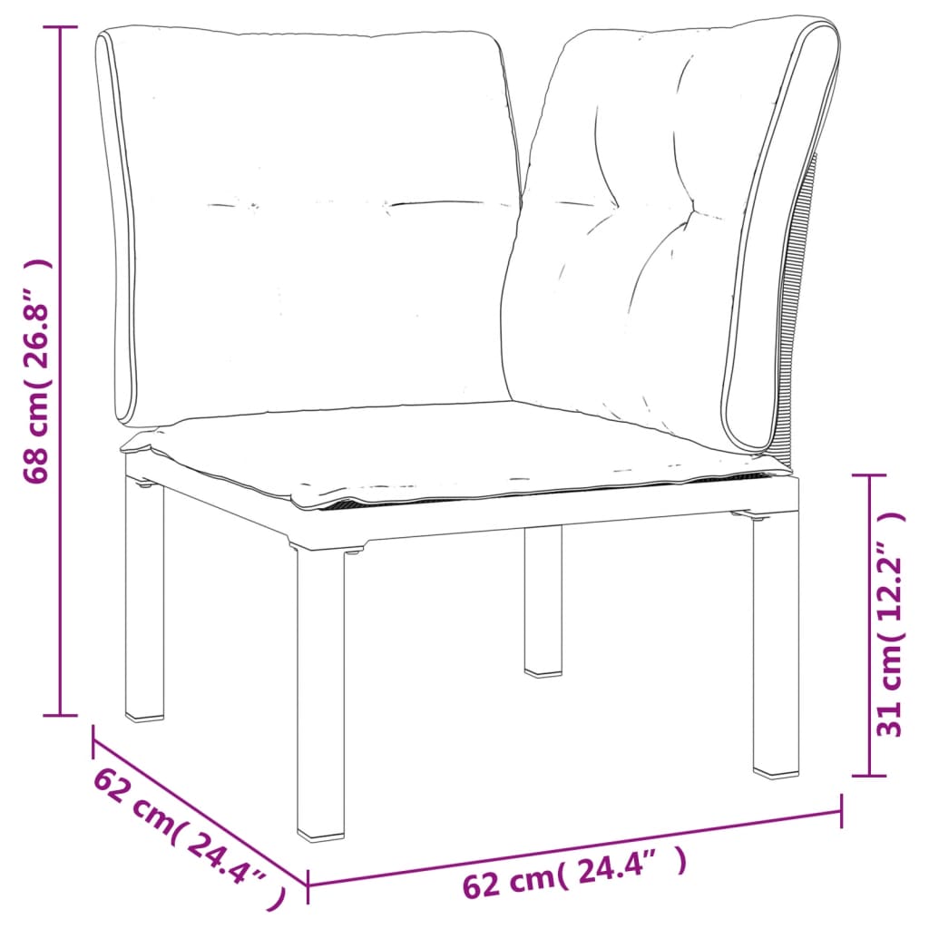 6-Delige Loungeset Poly Rattan Zwart En Grijs 1 2x hoek + 3x midden + Tafel