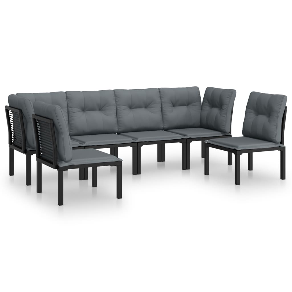 6-Delige Loungeset Poly Rattan Zwart En Grijs 1 2x hoek + 4x midden