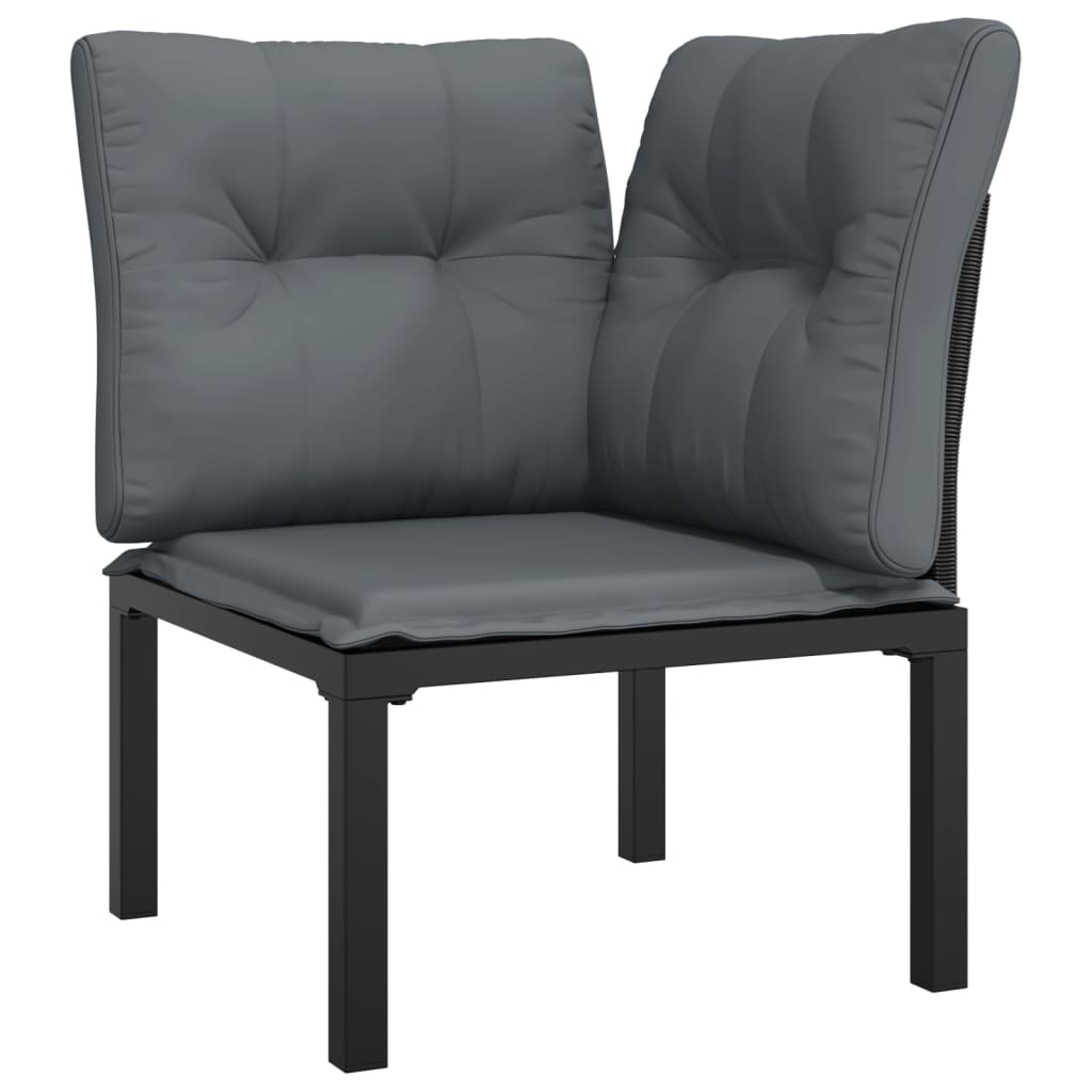 6-Delige Loungeset Poly Rattan Zwart En Grijs 1 2x hoek + 4x midden