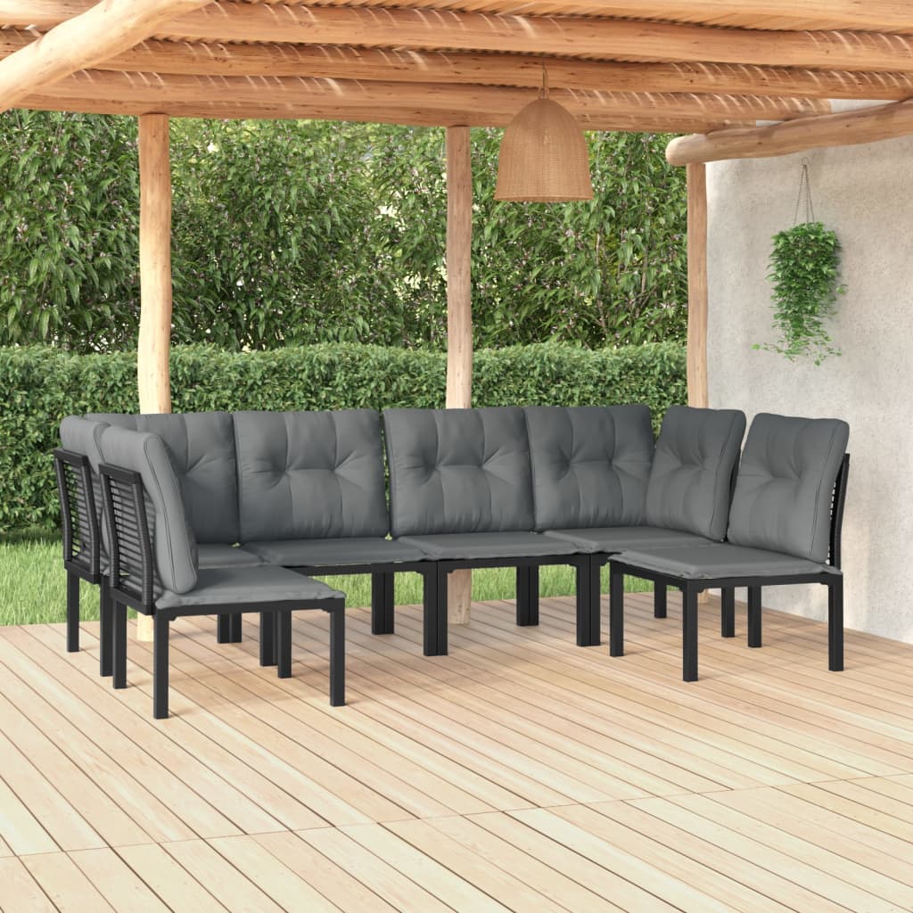 6-Delige Loungeset Poly Rattan Zwart En Grijs 1 2x hoek + 4x midden