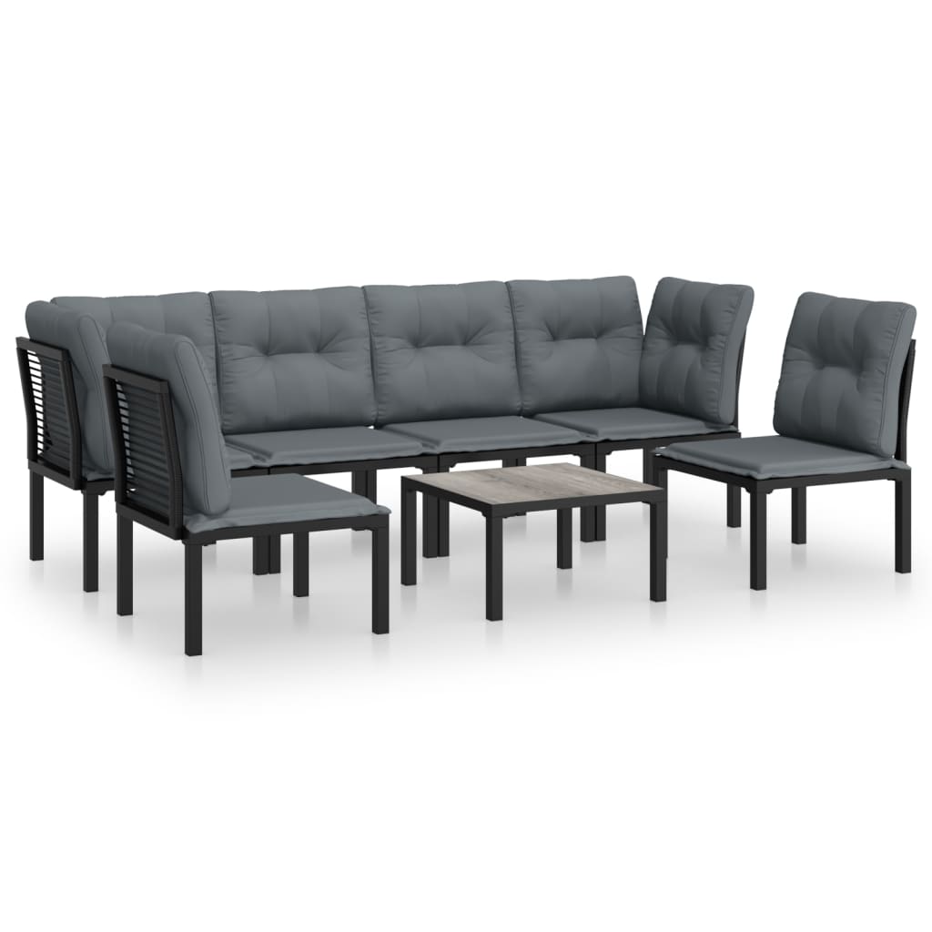 7-Delige Loungeset Poly Rattan Zwart En Grijs 1 2x hoek + 4x midden + Tafel