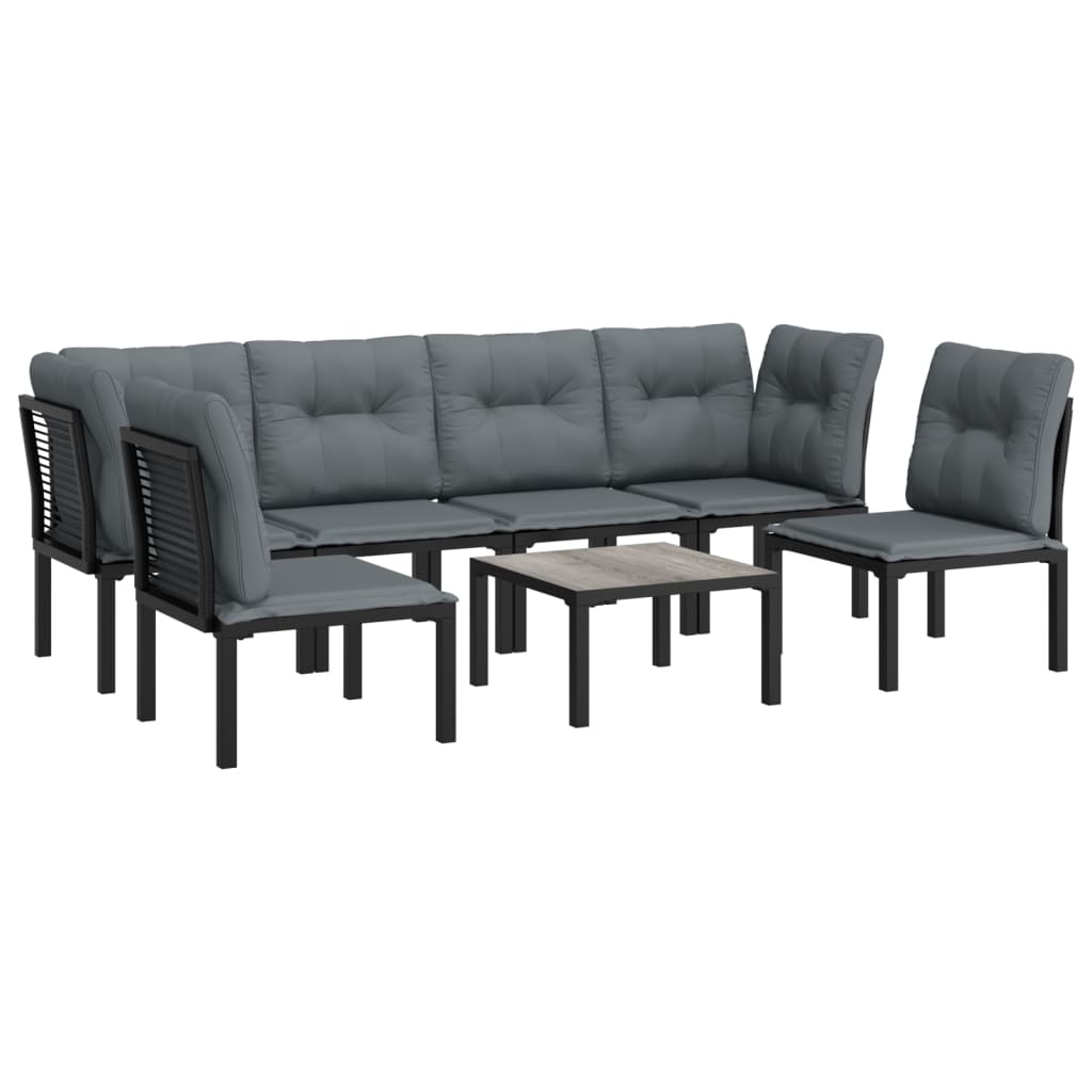 7-Delige Loungeset Poly Rattan Zwart En Grijs 1 2x hoek + 4x midden + Tafel