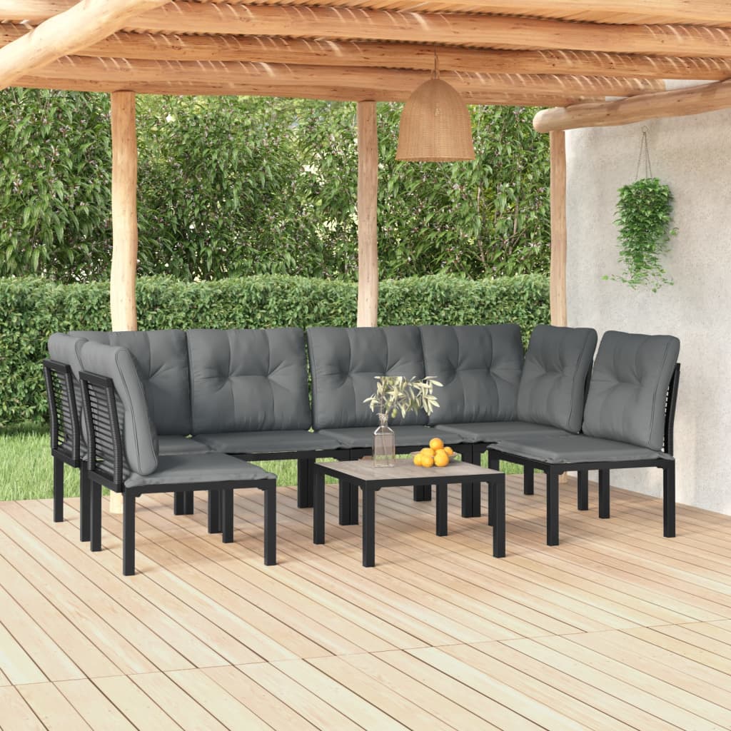 7-Delige Loungeset Poly Rattan Zwart En Grijs 1 2x hoek + 4x midden + Tafel