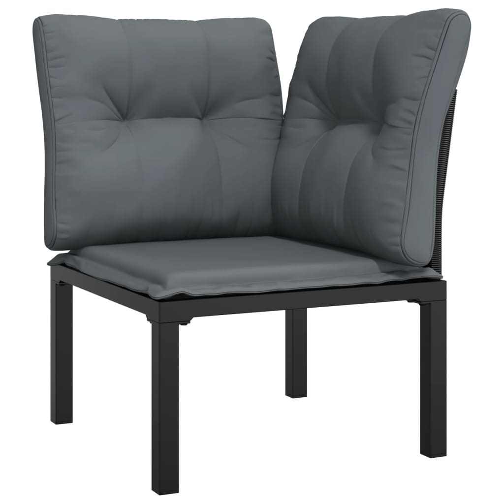 6-Delige Loungeset Poly Rattan Zwart En Grijs 1 hoek + 3x midden + voetensteun + Tafel