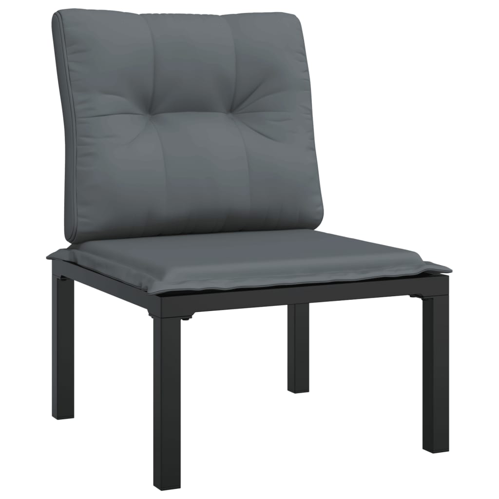 6-Delige Loungeset Poly Rattan Zwart En Grijs 1 hoek + 3x midden + voetensteun + Tafel