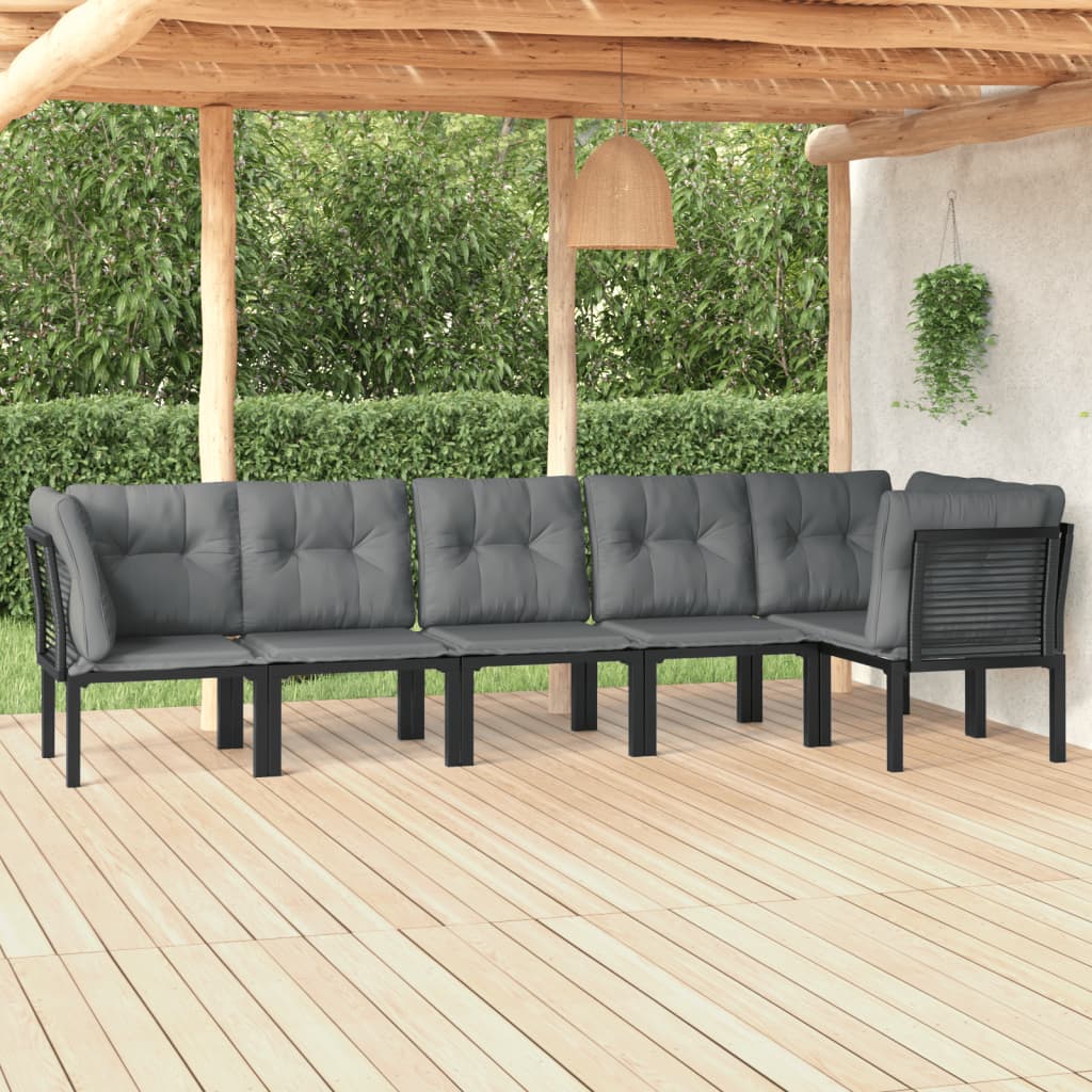 6-Delige Loungeset Poly Rattan Zwart En Grijs 1 3x hoek + 3x midden