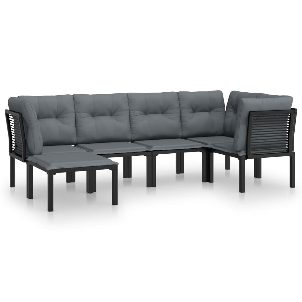 6-Delige Loungeset Poly Rattan Zwart En Grijs 1 3x hoek + 2x midden + voetensteun