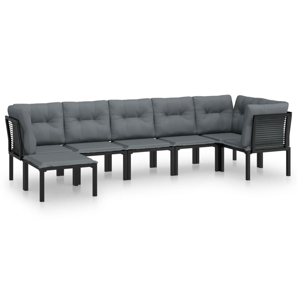 7-Delige Loungeset Poly Rattan Zwart En Grijs 1 3x hoek + 2x midden + voetensteun + Tafel