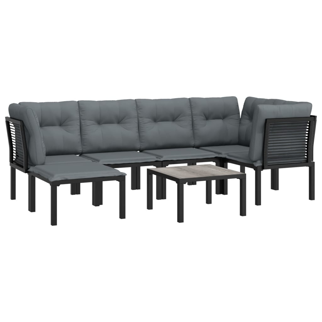 7-Delige Loungeset Poly Rattan Zwart En Grijs 1 3x hoek + 2x midden + voetensteun + Tafel