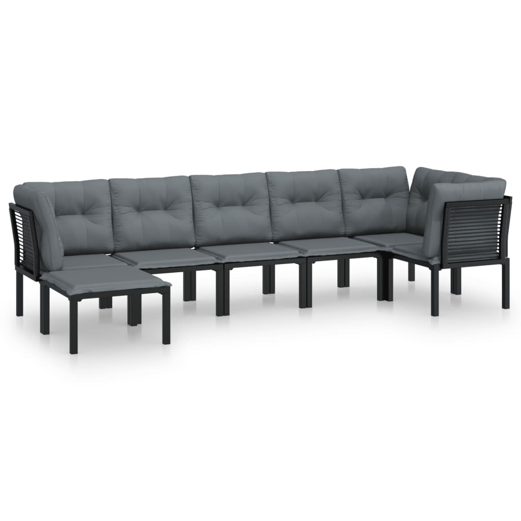 7-Delige Loungeset Poly Rattan Zwart En Grijs 1 3x hoek + 3x midden + voetensteun