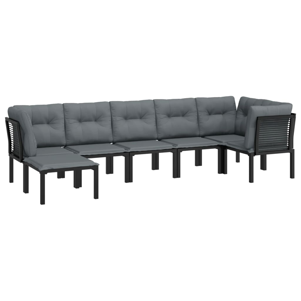 7-Delige Loungeset Poly Rattan Zwart En Grijs 1 3x hoek + 3x midden + voetensteun