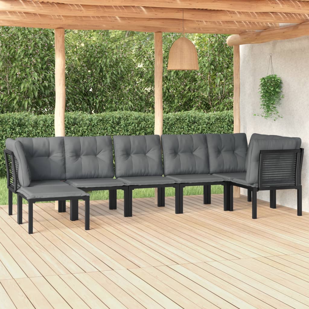 7-Delige Loungeset Poly Rattan Zwart En Grijs 1 3x hoek + 3x midden + voetensteun