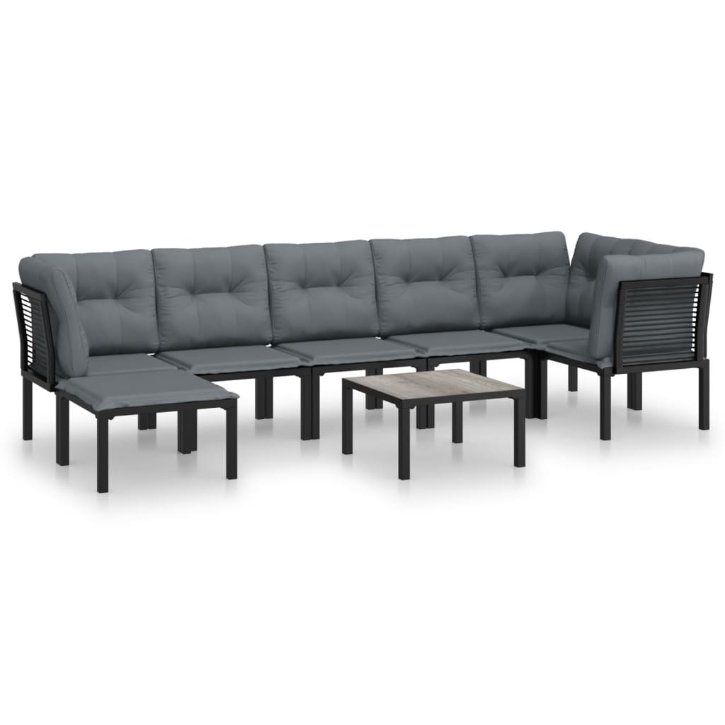 8-Delige Loungeset Poly Rattan Zwart En Grijs 1 3x hoek + 3x midden + voetensteun + Tafel