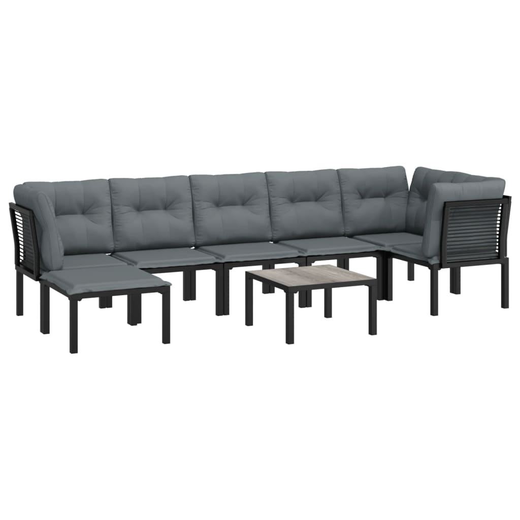 8-Delige Loungeset Poly Rattan Zwart En Grijs 1 3x hoek + 3x midden + voetensteun + Tafel