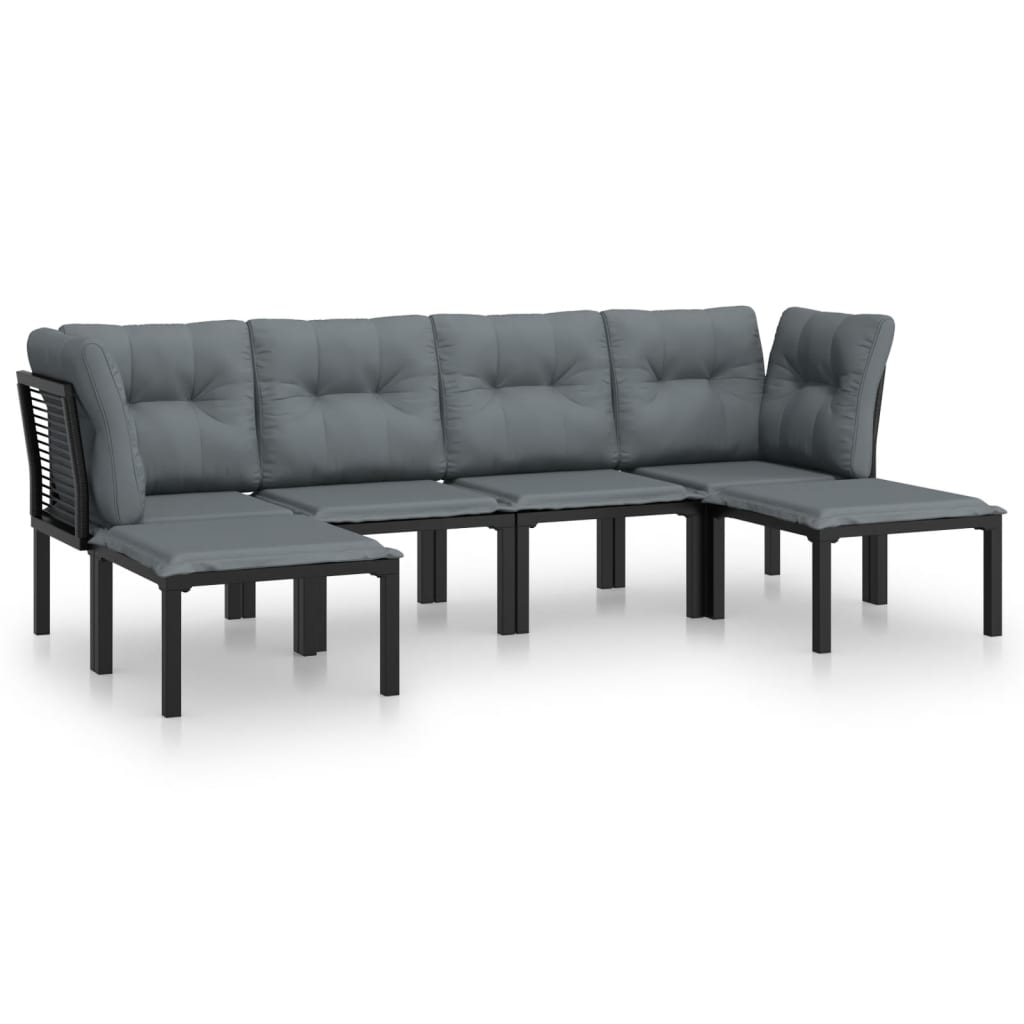 6-Delige Loungeset Poly Rattan Zwart En Grijs 1 2x hoek + 2x midden + 2x voetensteun