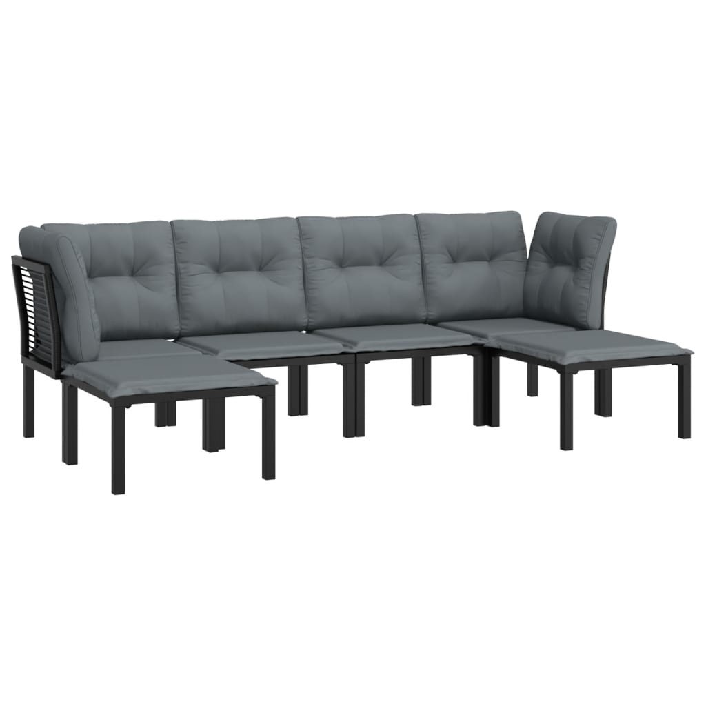 6-Delige Loungeset Poly Rattan Zwart En Grijs 1 2x hoek + 2x midden + 2x voetensteun