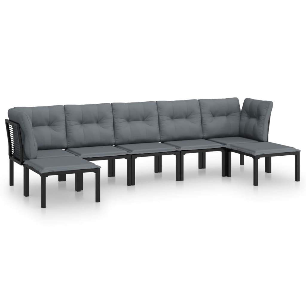 7-Delige Loungeset Poly Rattan Zwart En Grijs 1 2x hoek + 3x midden + 2x voetensteun