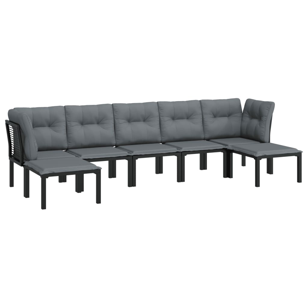 7-Delige Loungeset Poly Rattan Zwart En Grijs 1 2x hoek + 3x midden + 2x voetensteun