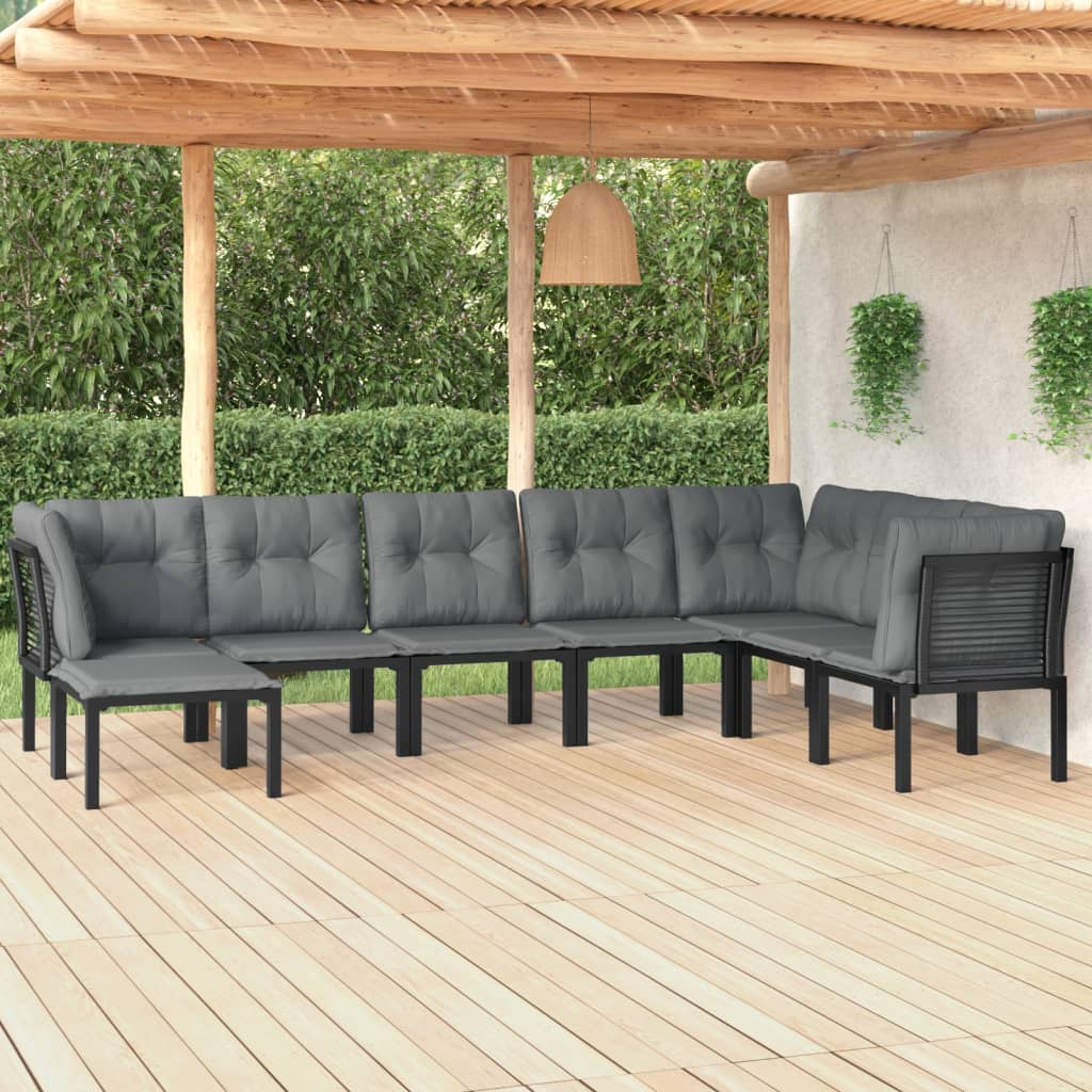 8-Delige Loungeset Poly Rattan Zwart En Grijs