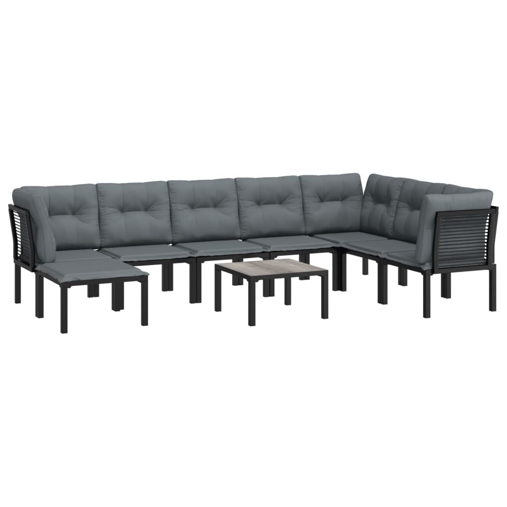 9-Delige Loungeset Poly Rattan Zwart En Grijs