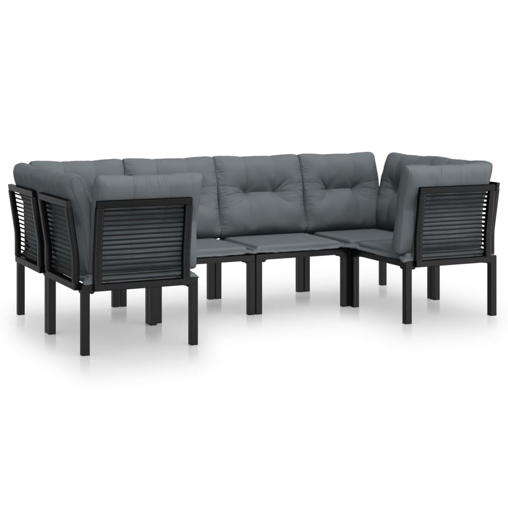 6-Delige Loungeset Poly Rattan Zwart En Grijs