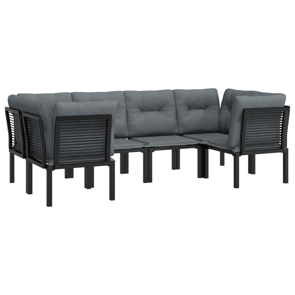 6-Delige Loungeset Poly Rattan Zwart En Grijs