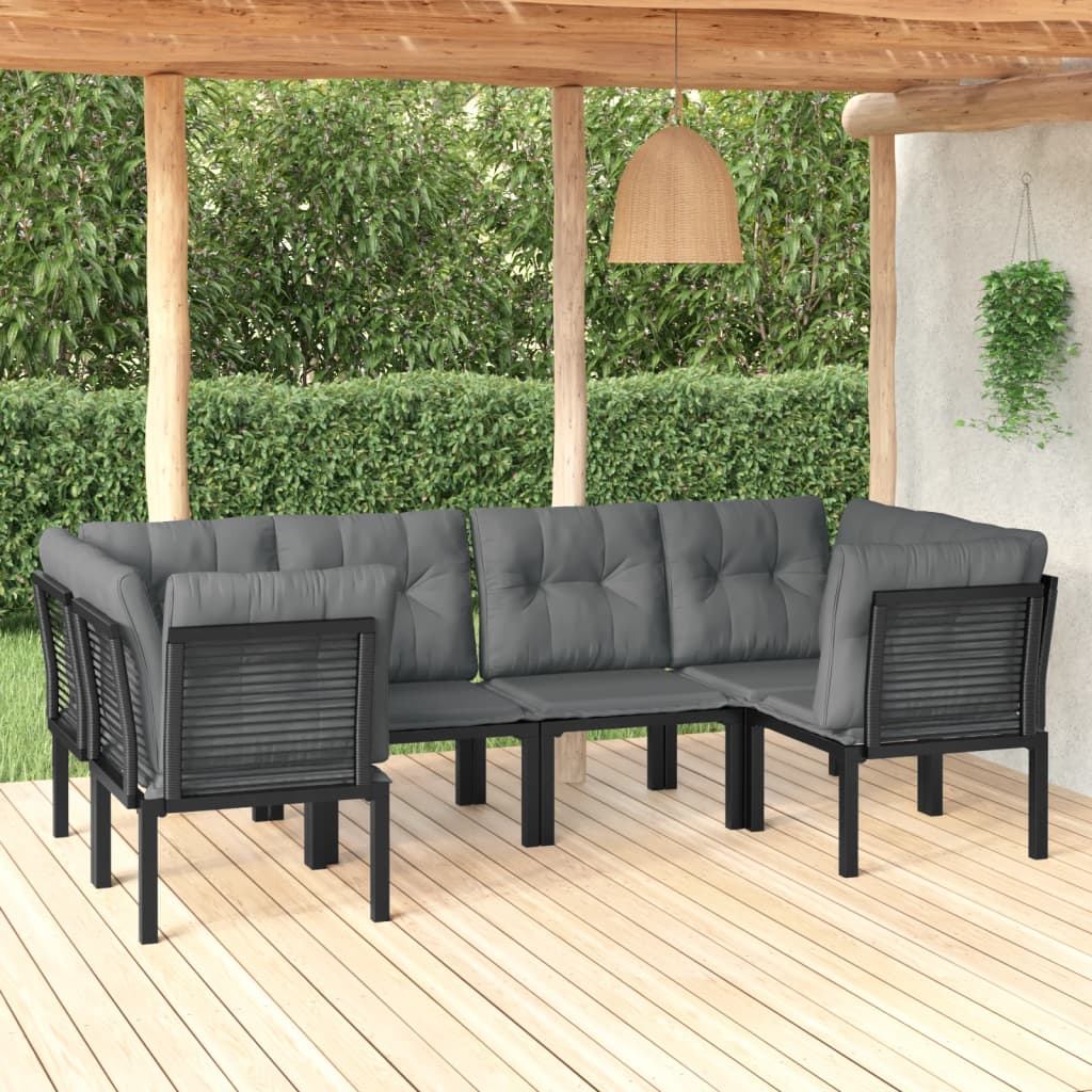 6-Delige Loungeset Poly Rattan Zwart En Grijs