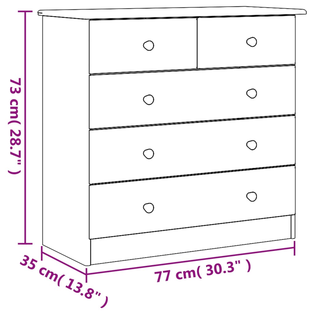 Ladekast ALTA 77x35x73 cm massief grenenhout wit