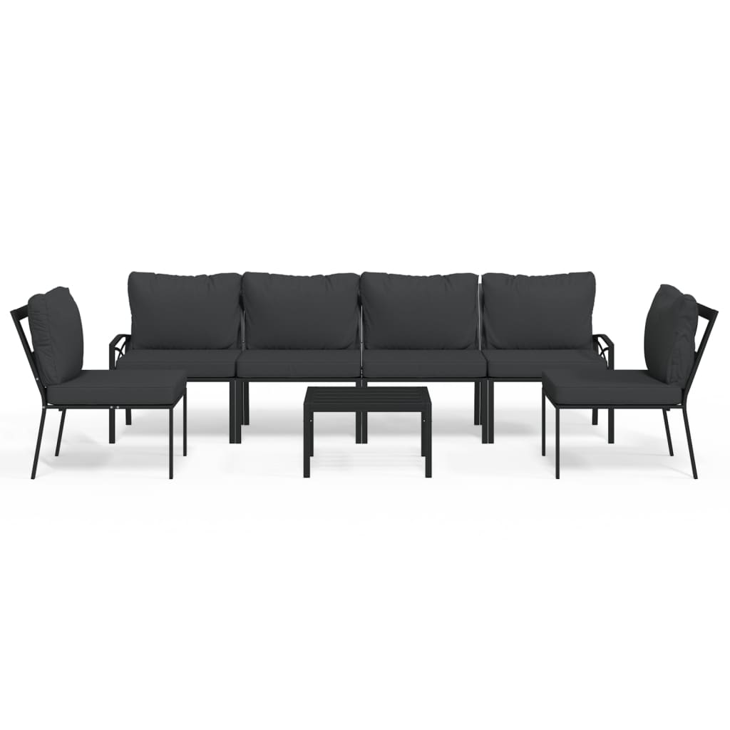 7-Delige Loungeset Met Kussens Staal Grijs 1 4x middle + 2x chair + table