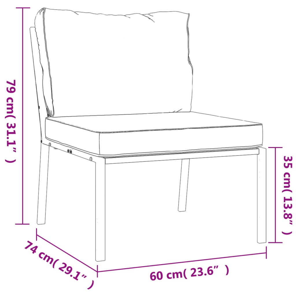 7-Delige Loungeset Met Kussens Staal Grijs 1 4x middle + 2x chair + table