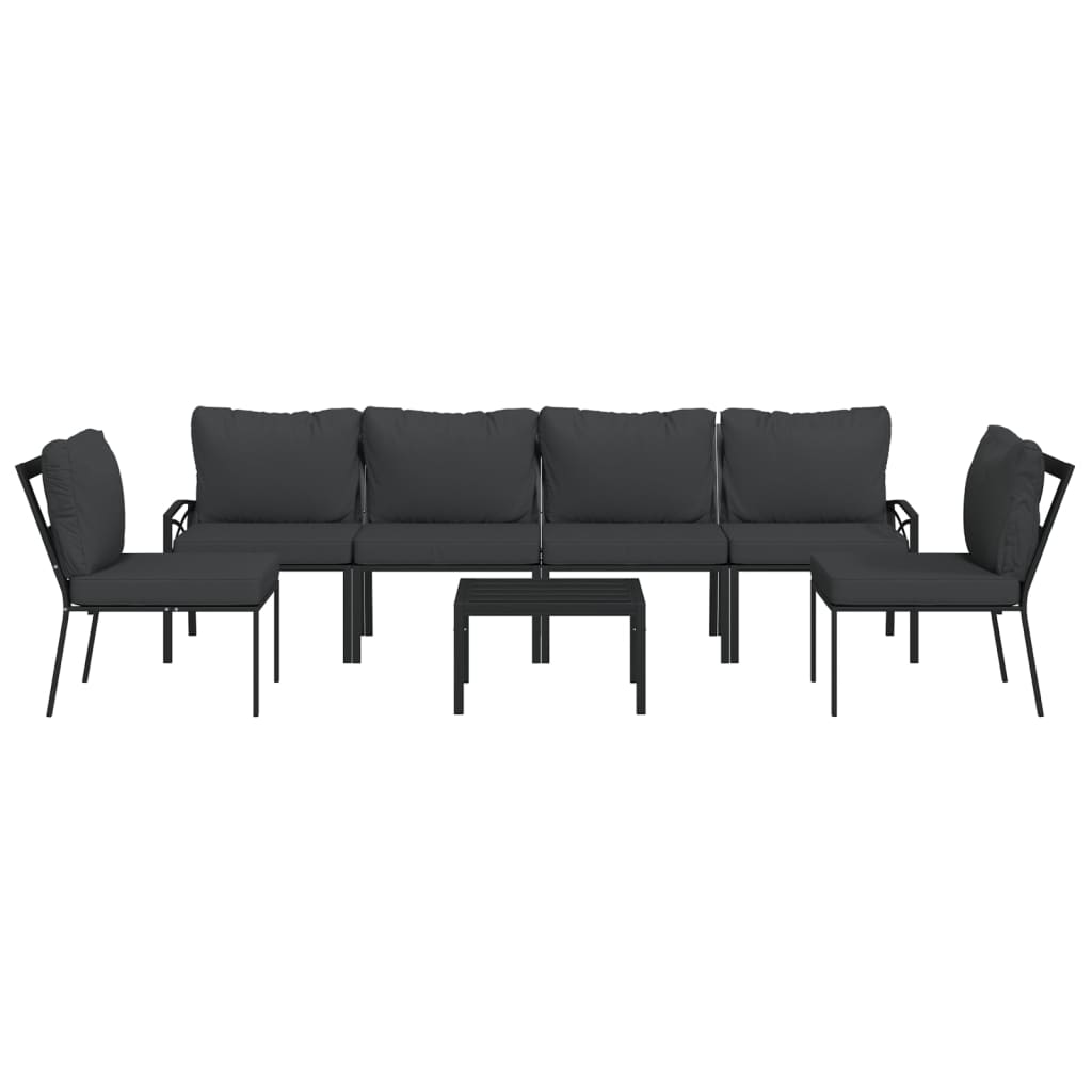 7-Delige Loungeset Met Kussens Staal Grijs 1 4x middle + 2x chair + table