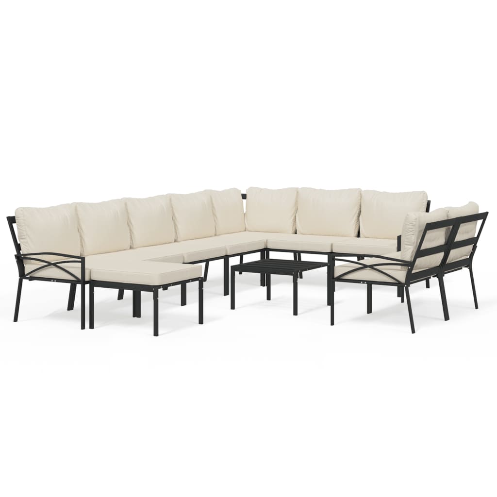 11-Delige Loungeset Met Kussens Staal Zandkleurig corner + 4x middle + 4x chair + 2x footrest