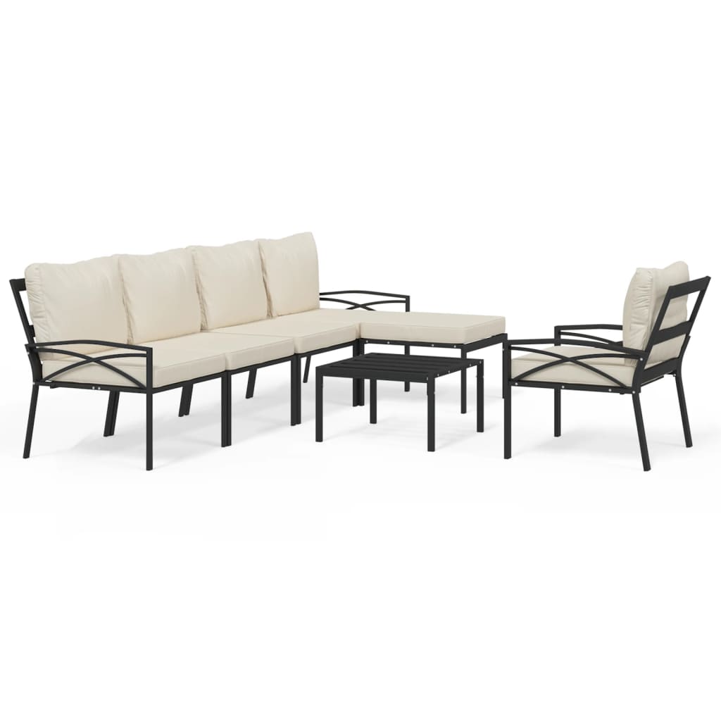 7-Delige Loungeset Met Kussens Staal Zandkleurig 1 2x middle + 2x chair + armchair + 2x footrest