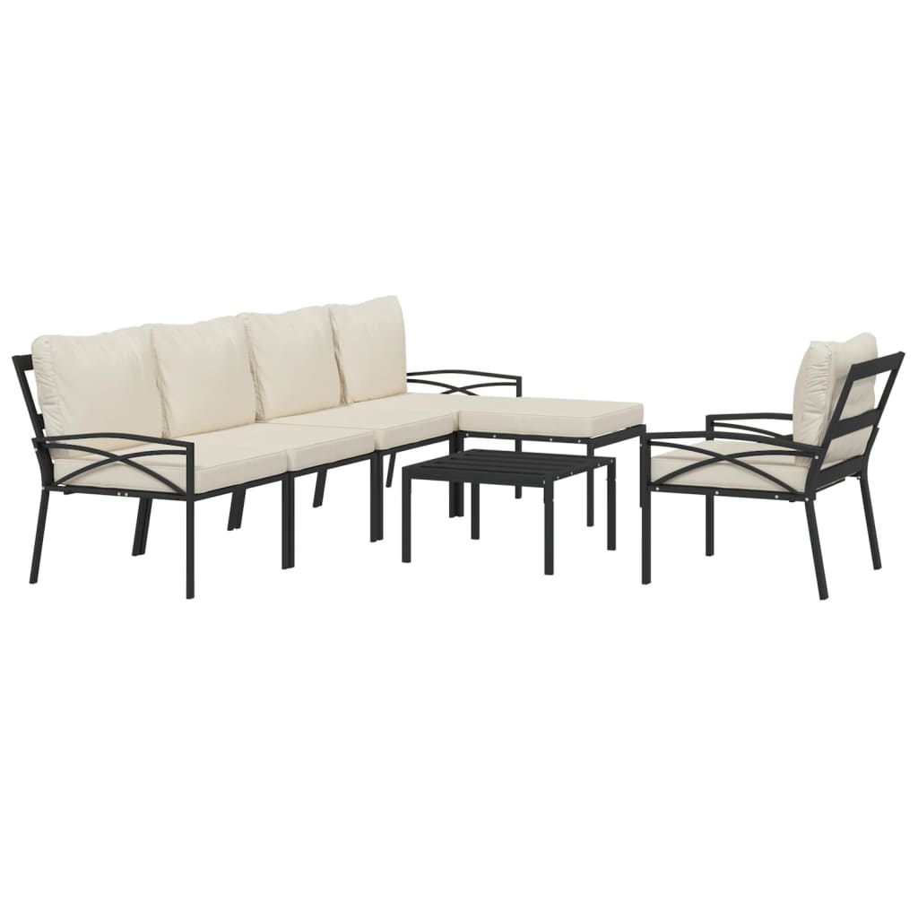 7-Delige Loungeset Met Kussens Staal Zandkleurig 1 2x middle + 2x chair + armchair + 2x footrest