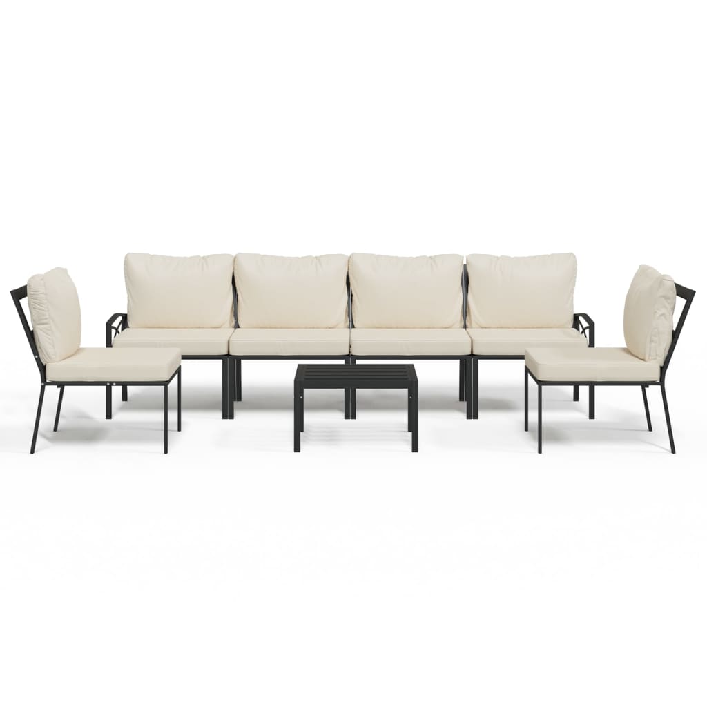 7-Delige Loungeset Met Kussens Staal Zandkleurig 1 4x middle + 2x chair + table