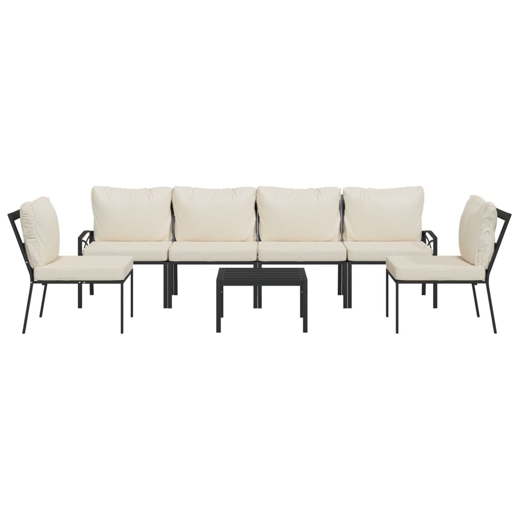 7-Delige Loungeset Met Kussens Staal Zandkleurig 1 4x middle + 2x chair + table