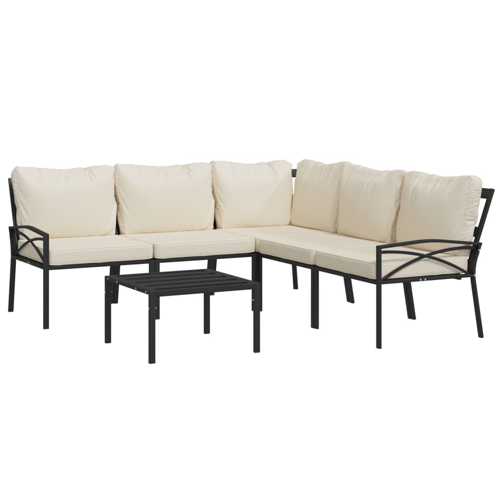 6-Delige Loungeset Met Zandkleurige Kussens Staal 1 corner + 2x middle + 2x chair + table
